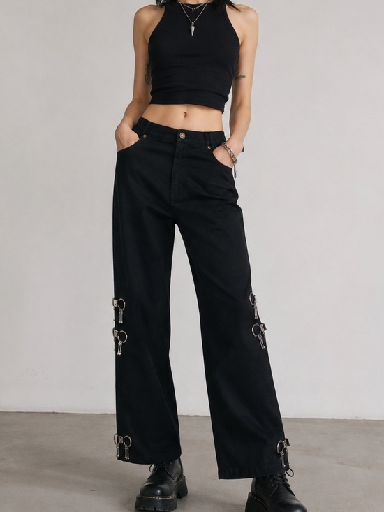 Lisa Campoine Denim - LISA CAMPOINE Gothic Industrial Bondage Ring Pants Cyber Goth Avant Garde